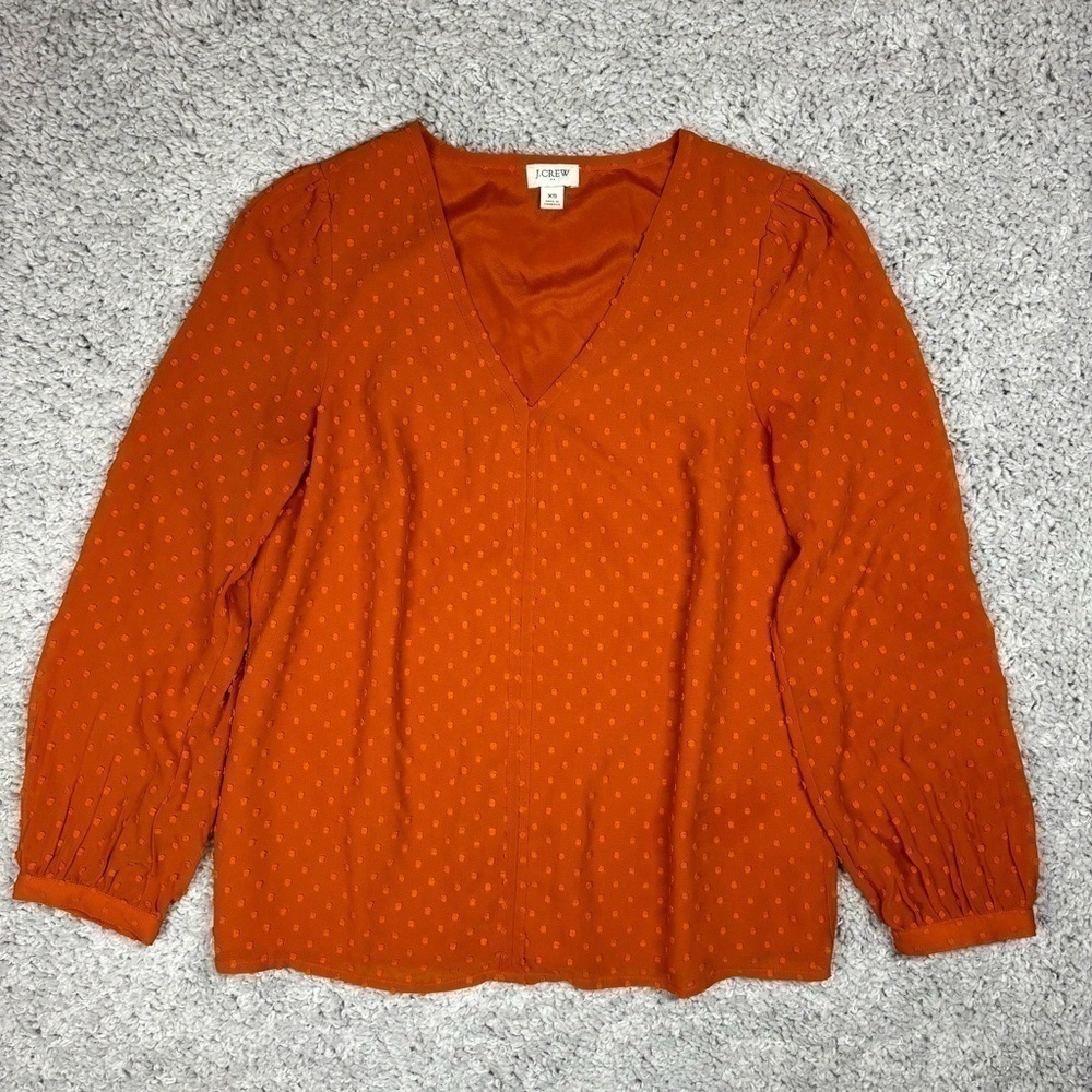 J. Crew Blouse Womens Extra Small Dot Lace Ruffles Vneck Office Work Demure